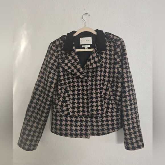 Banana Republic Houndstooth Wool Jacket Size Medium In Cream And Black - Picture 1 of 11